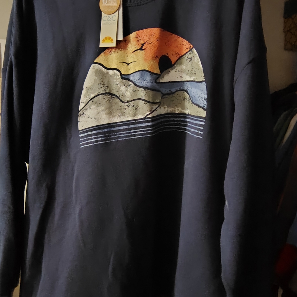 C&C California Black Sweatshirt with Sunset Wave Graphic